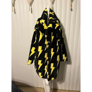 Women's Daisy Street Coat XL Black Yellow Lightning Bolt Faux Fur